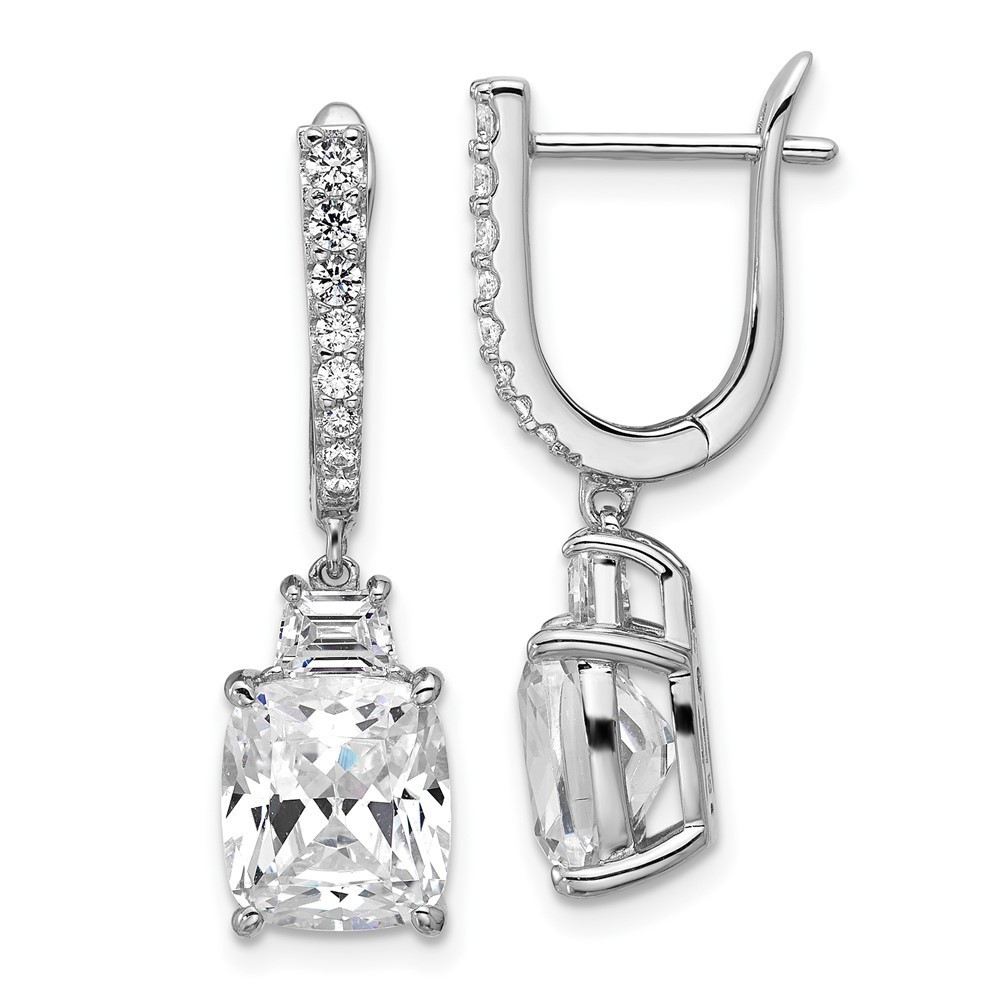 925 Sterling Silver Polished Fancy Cushion-Cut Cz Hinged Post Dangle Earrings